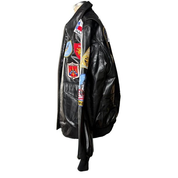 Top Gun Real Leather Black Bomber Jacket W/ Patches Men’s Size Large Coat NWT - Picture 3 of 11